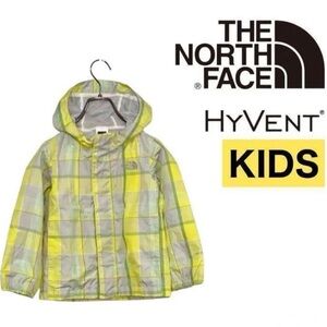 The North Face Girls Small 7/8 HyVent Yellow Green Plaid Hooded Rain Jacket